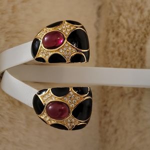 Closing 6-1  Ciner Vintage Black Enamel, White Pave Rhinestones & Red Cabochon